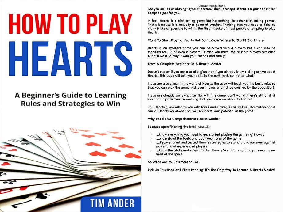 Front and back cover of the 2021 book How to Play Hearts: A Beginner’s Guide by Tim Ander