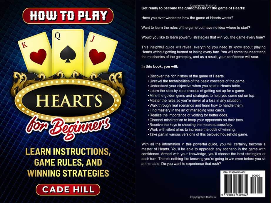 Front and back cover of the 2023 book How to Play Hearts for Beginners by Cade Hill